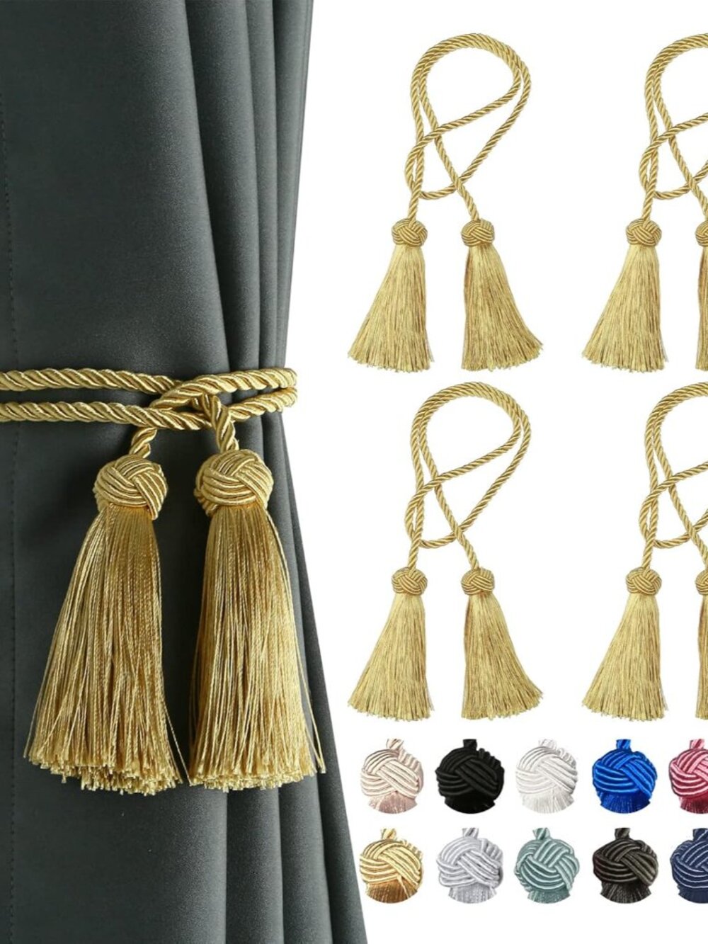 4 Pack Handmade Rope Tassel Curtain Tiebacks